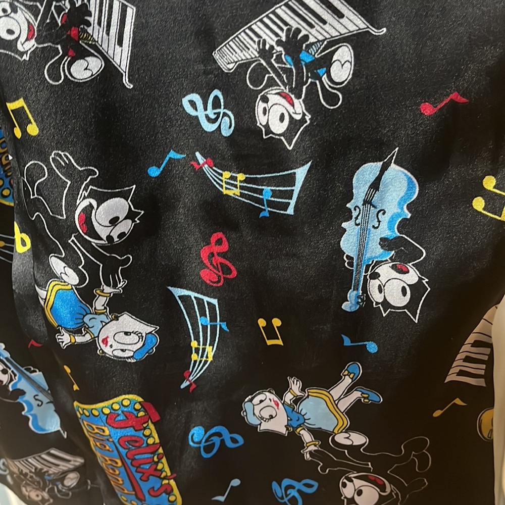 Felix the Cat satin lounge pant PJ or Inseam 28” Waist 14-18”across so 28”-36”